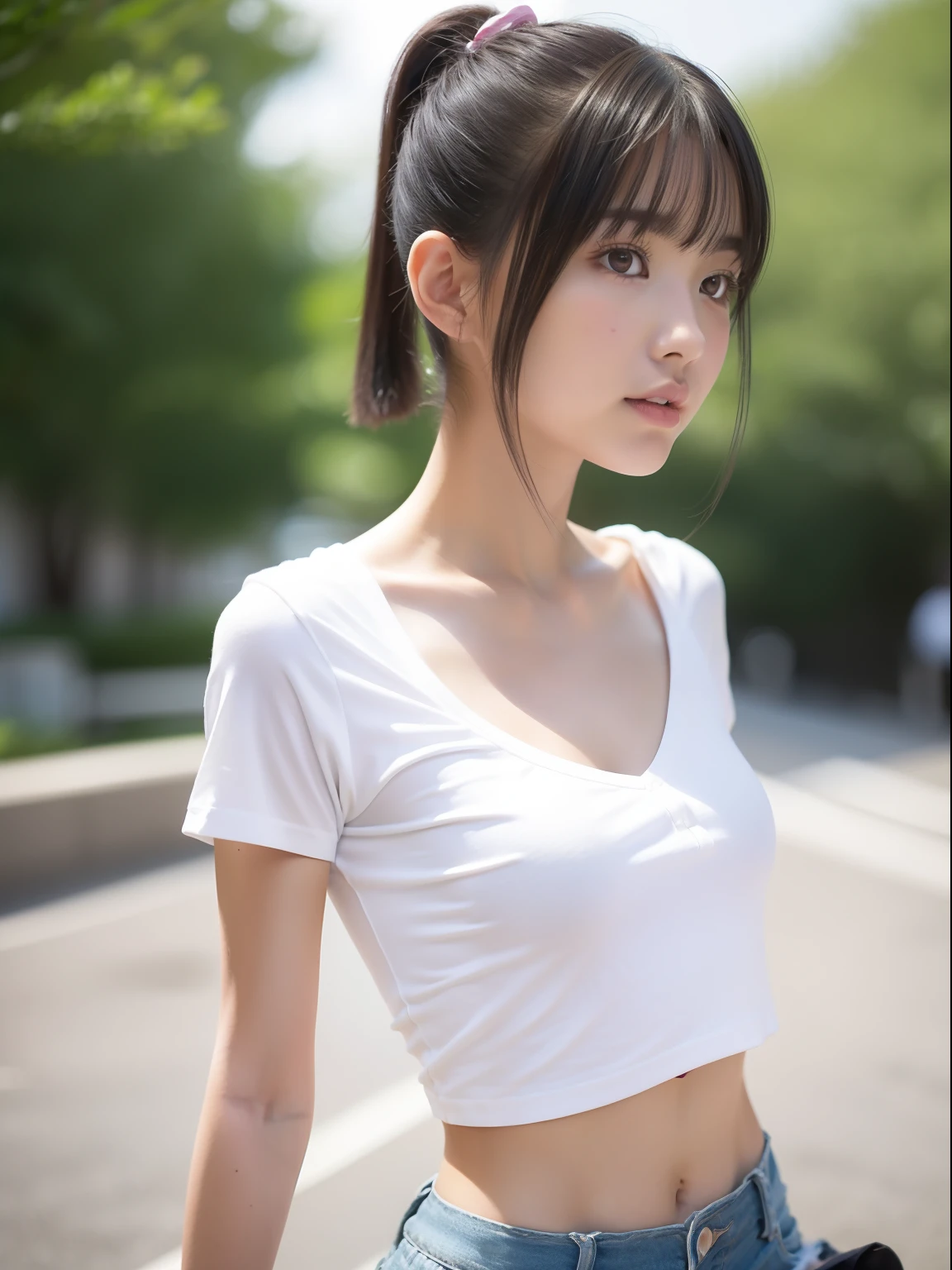 Walking,年轻,(shortpants),white t-shirts,teens girl,Delicate body,ite body,Delicate body,small tits,tiny chest,Short,A dark-haired,Twin-tailed,poneyTail