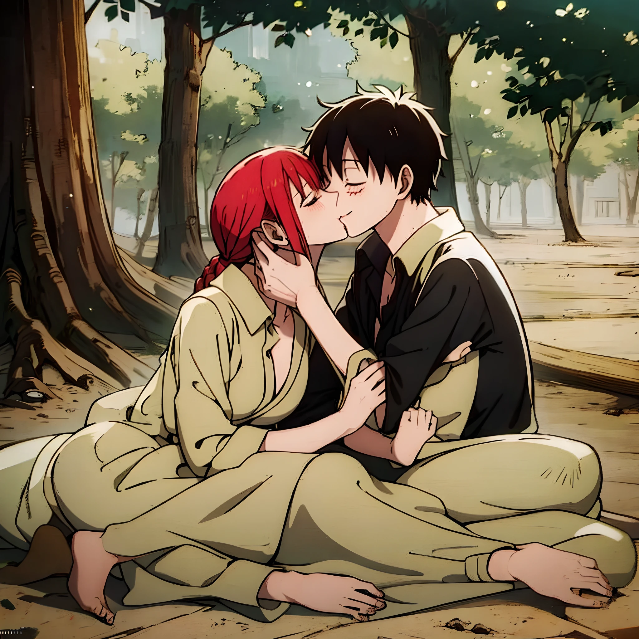 makima, luffy, couple, husband and wife, lovey dovey couple being happy in picnic, hug,kiss