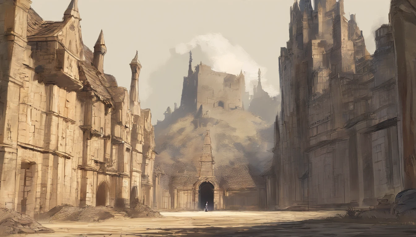 Rubia, Cinematic, Ultra realistic, --w 3840, --h2160, Perspective Photo, Draw more realistically, Walls around, The One Towers, See the tower at the end of the road, Inspired The Lord of the Rings, See the load,