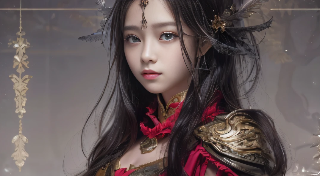 Fantasy Brunette Fairy Tale 32K,复杂,ellegance,highly detailed,A majestic,Digital photography,Top cinema lenses,surrealism painting,Broken rubies,Beating magic,Entwined water magic,(tmasterpiece,Cinematic light,Fine beautiful eyes:1.2),hdr,Void 5 Energy Storm,(China 1 girl,Black eyes:1.5),Rouge skin,Glowing skin,(sitting on the stone:1.5),delicated face,Black color hair,Wearing palatial red armor,cropped shoulders,The legend of the fantasy fairy,long skirt,Beautiful platinum armor,Rained,big breasts beautiful,looking at viewert,Face away from the camera,tmasterpiece,Side upper body,Side portrait close-up
Wait for it to start