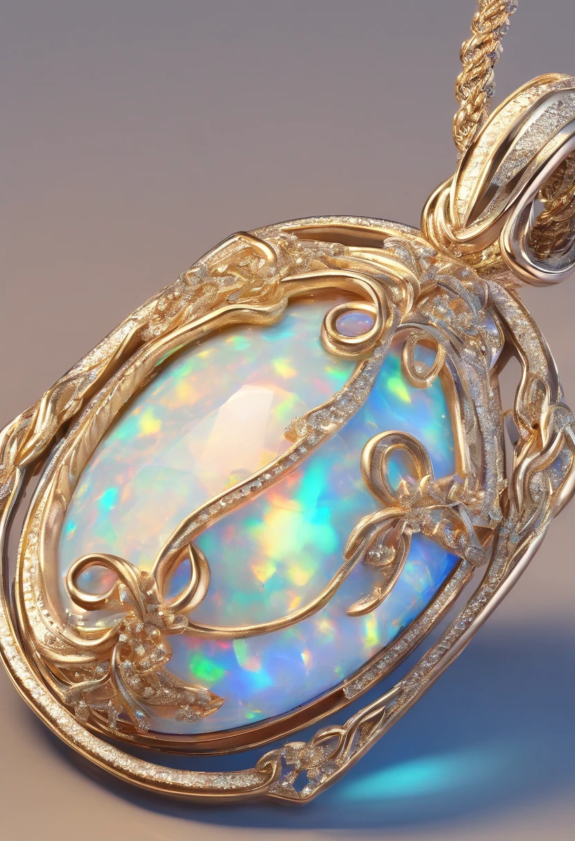 Unique silver-encrusted opal pendant，White isolation leather rope, Award-winning studio photography, Professional color grading, Soft shadows, no contrast, clean sharp focus, focus stacking, Digital photography, 8K