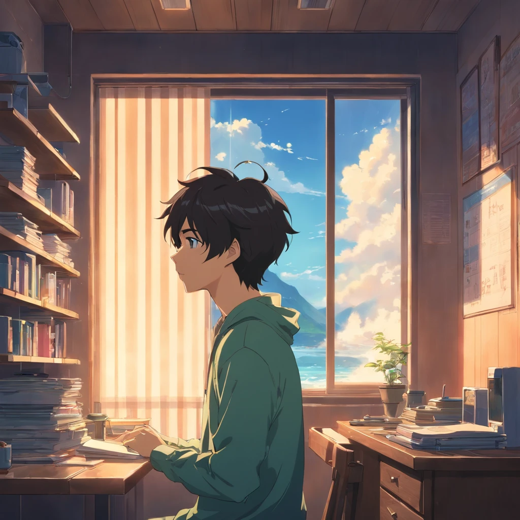 masutepiece, Best Quality, cinematic Film still from, 1 Adolescent males, frontage, Black hair, room interior,Background of details, Bright, Dark and eerie environment,A ray of light
