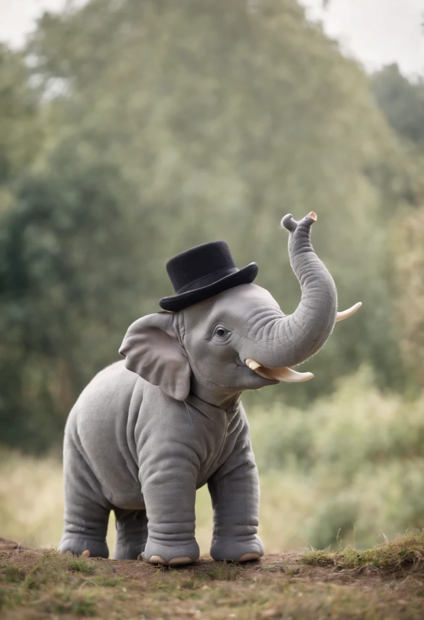 Create image of a small gray stuffed elephant wearing Peaky Blinders style clothes