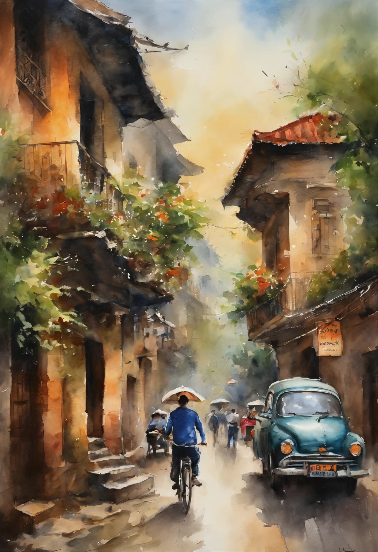 Best Quality, masutepiece, 超A high resolution, (photos realistic:1.4), surrealism, dream-like,fusionart,street in HaNoi in the background