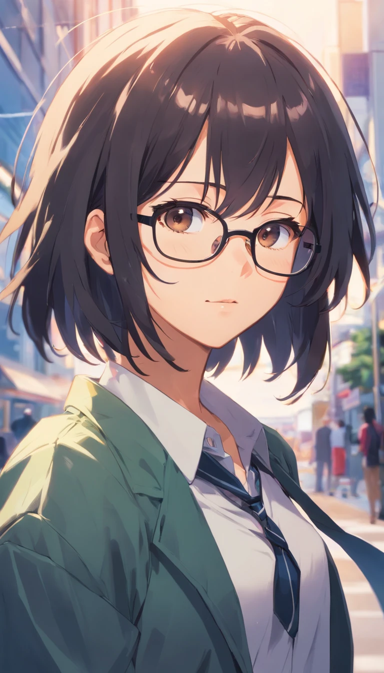 old，Libido boy，Shota，black color hair，wears glasses，Square frame glasses，gloomily，contemplative，black black jacket，White color blouse，long whitr hair，with long bangs，messed up hair，Poor chest，without background，Line drawings
