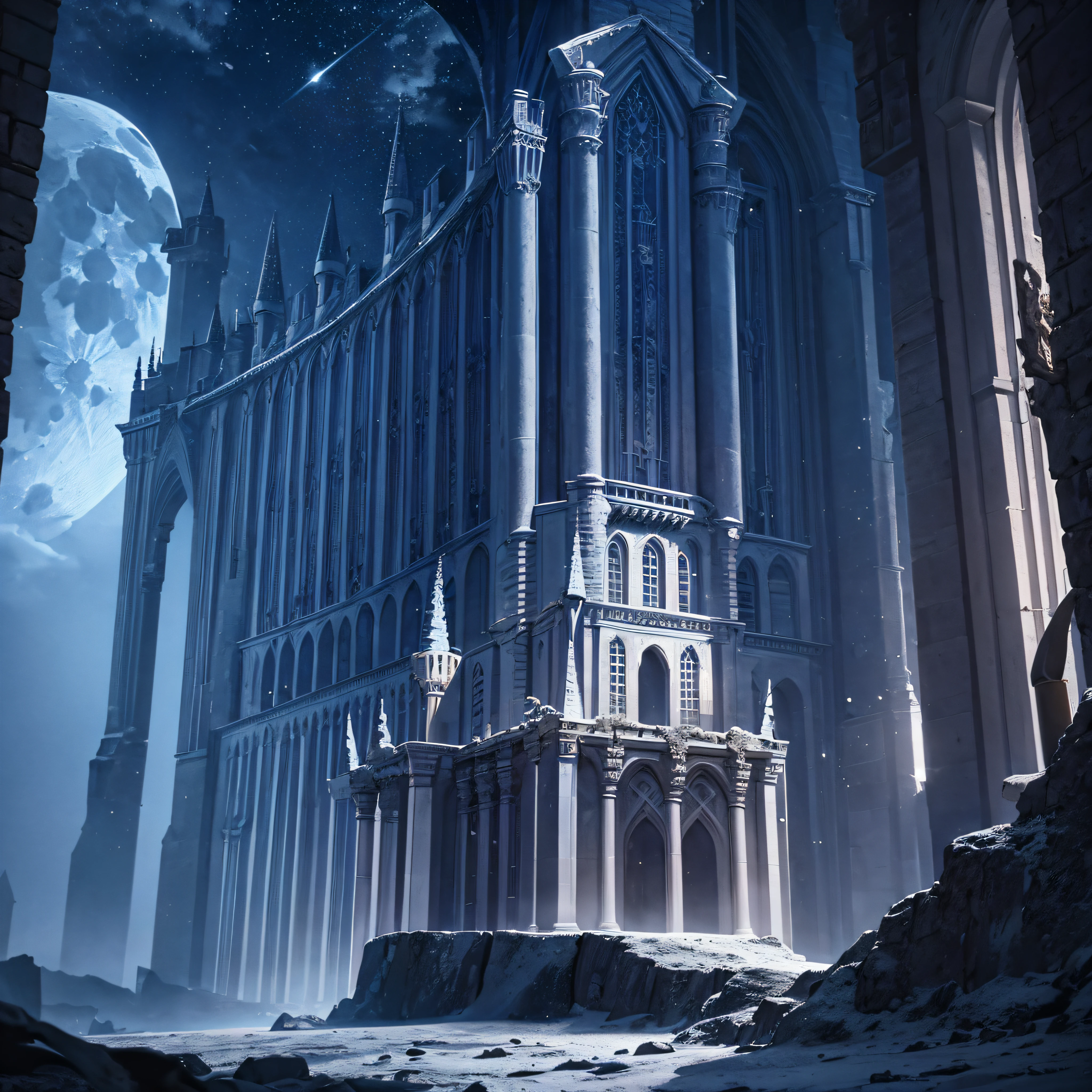 Medieval Castle Under the Moon:
A castle or ancient structure lit by the moon evokes a sense of mystery and history. The moonlight adds an ethereal touch to the structure's architecture.