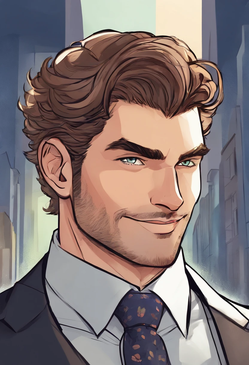 face photo, (Jack CharlesCJM, Bright hazel green eyes), (Curly fade haircut:1.14), (Sunburned skin, Shadow at 5 o'clock) ((smirking, buff)), Detailed face, detailed iris, Full Lips, ((Cute, Wearing a modern luxury dark navy blue suit, Pocket handkerchief, buff, wavy low fade haircut)), ((grey background, Symmetrical facial features)), intriciate detail, studio lit, 80mm, portrait of a, shallow depth of field, Ceo, smirking, happy