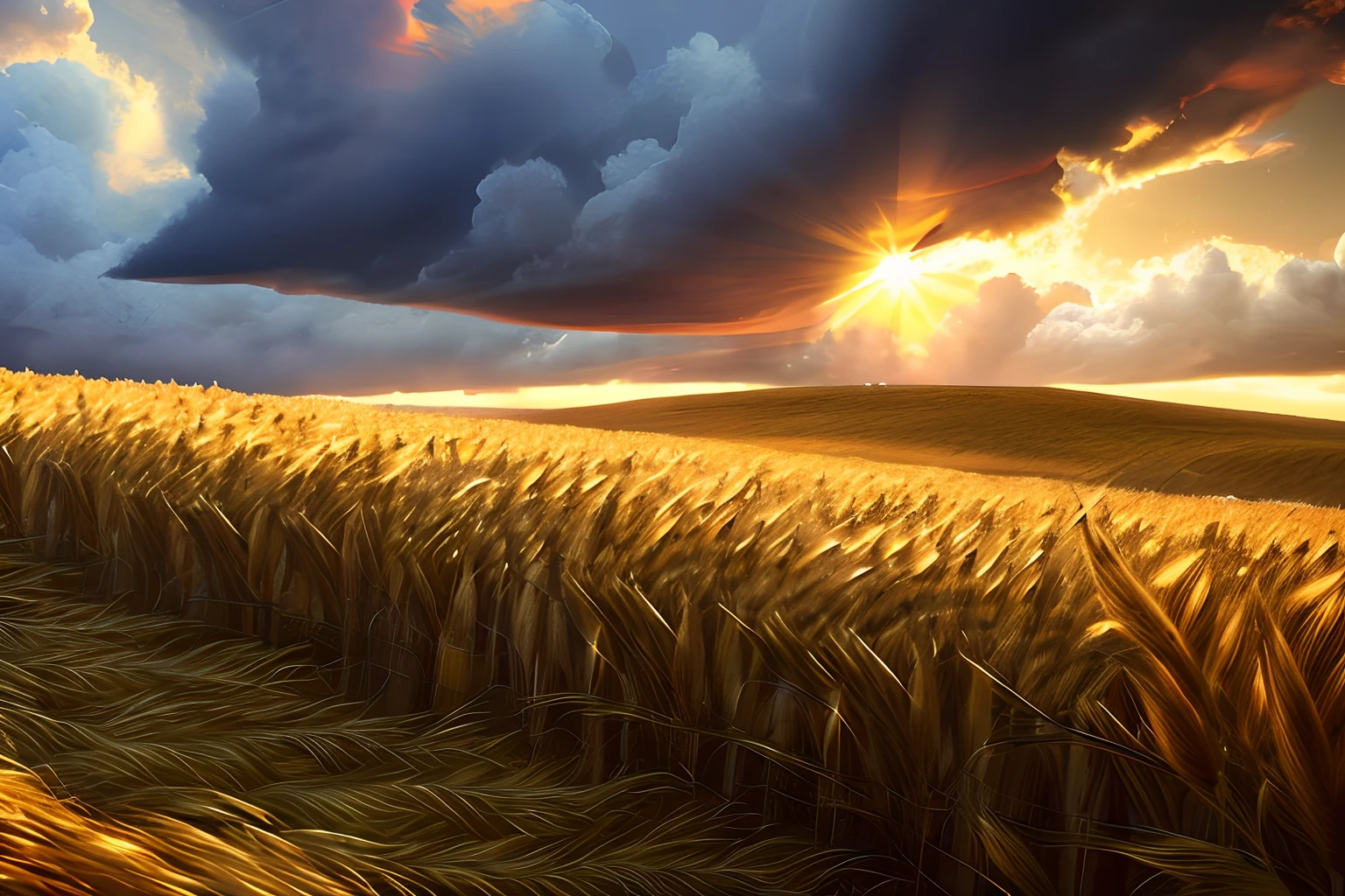 scene of a clouds, 3 people, bustling wheat, great big storm, sunlight, glow, scenery concept art, overgrowth. by Renoir , relaxing concept art, traditional classic concept art, a beautiful artwork illustration. high detail, background art, detailed concept art, environment design illustration, concept art highly detailed