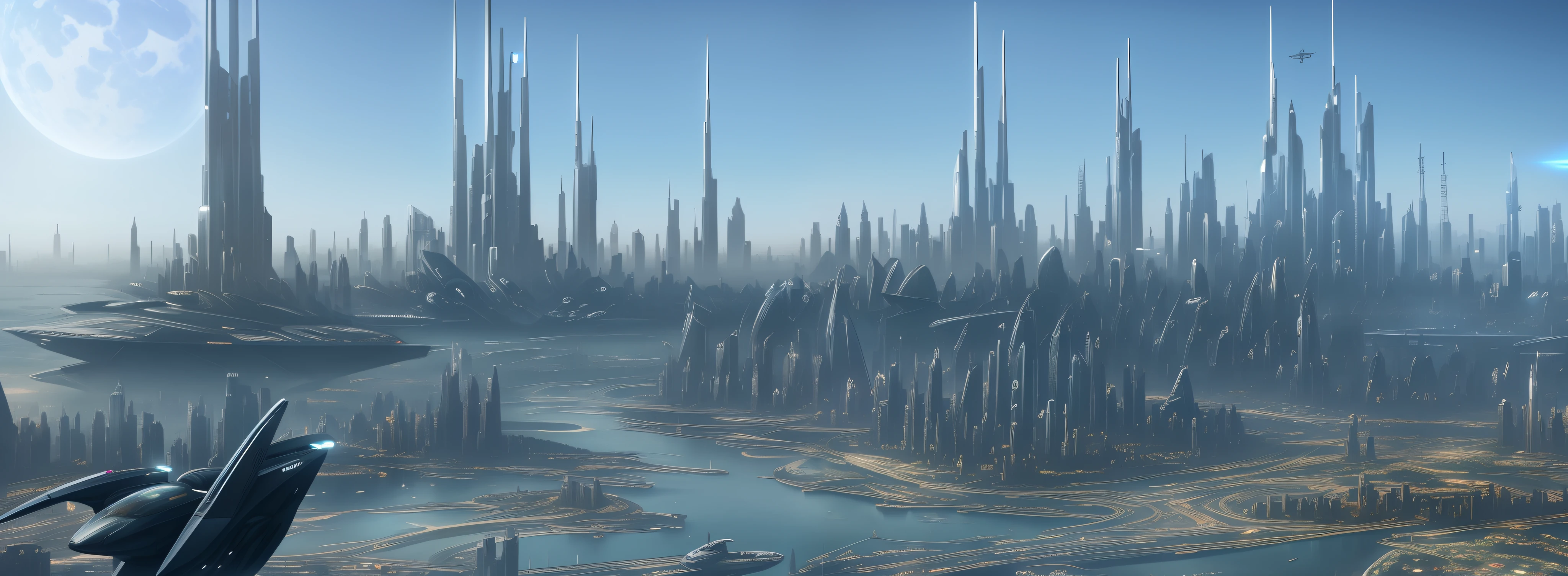 futuristic city with futuristic spaceships and futuristic buildings in the background, photo of futuristic cityscape, futuristic dystopian city, vista of futuristic city, beautiful city of the future, futuristic city scape, futuristic cityscape, futuristic city, otherwordly futuristic city, landscape of a future city, city of the future, futuristic city in background, futuristic utopian metropolis, futuristic city backdrop