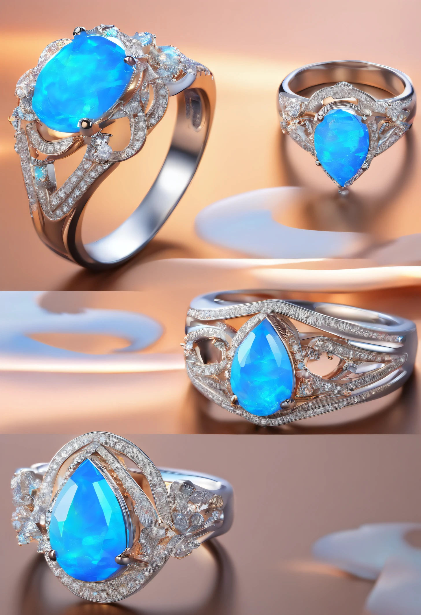 [Blue opal ring]
gyuru, blue, Water drop shape, Flawless appearance,  Convex round, Top jewelry, luxury goods, A prestigious endorsement, 8K HD, Camera shot