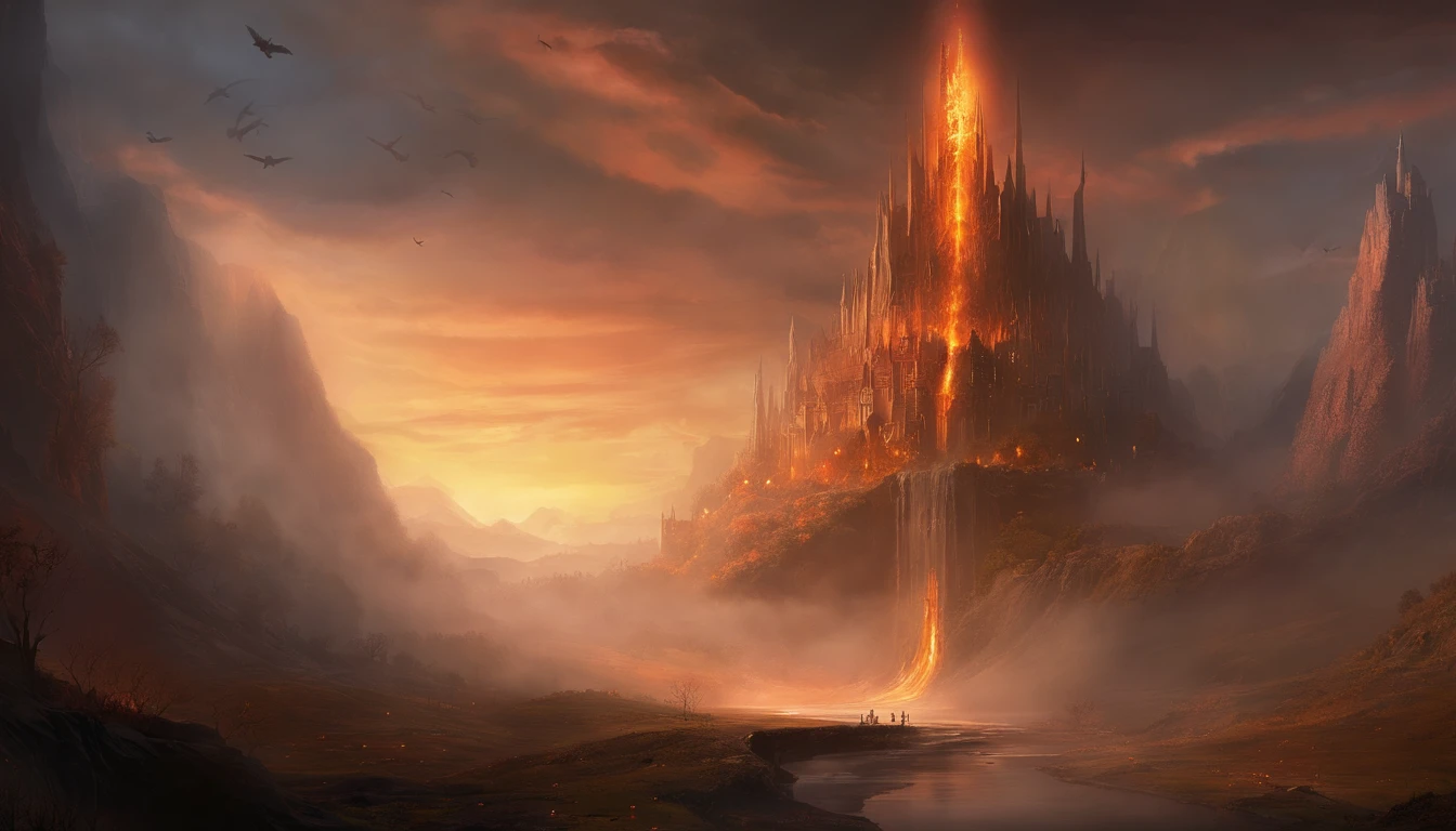 Hell for the living dead，portal to hell，darkly,super detailing，Masterpiece, Best quality，Superb quality,high resolution, Background only, Cinematic, Ultra realistic, --w 3840, --h2160,  Perspective Photo, Draw more realistically, Walls around, end of the road, Inspired The Lord of the Rings, See the load, Rubia, End of world,