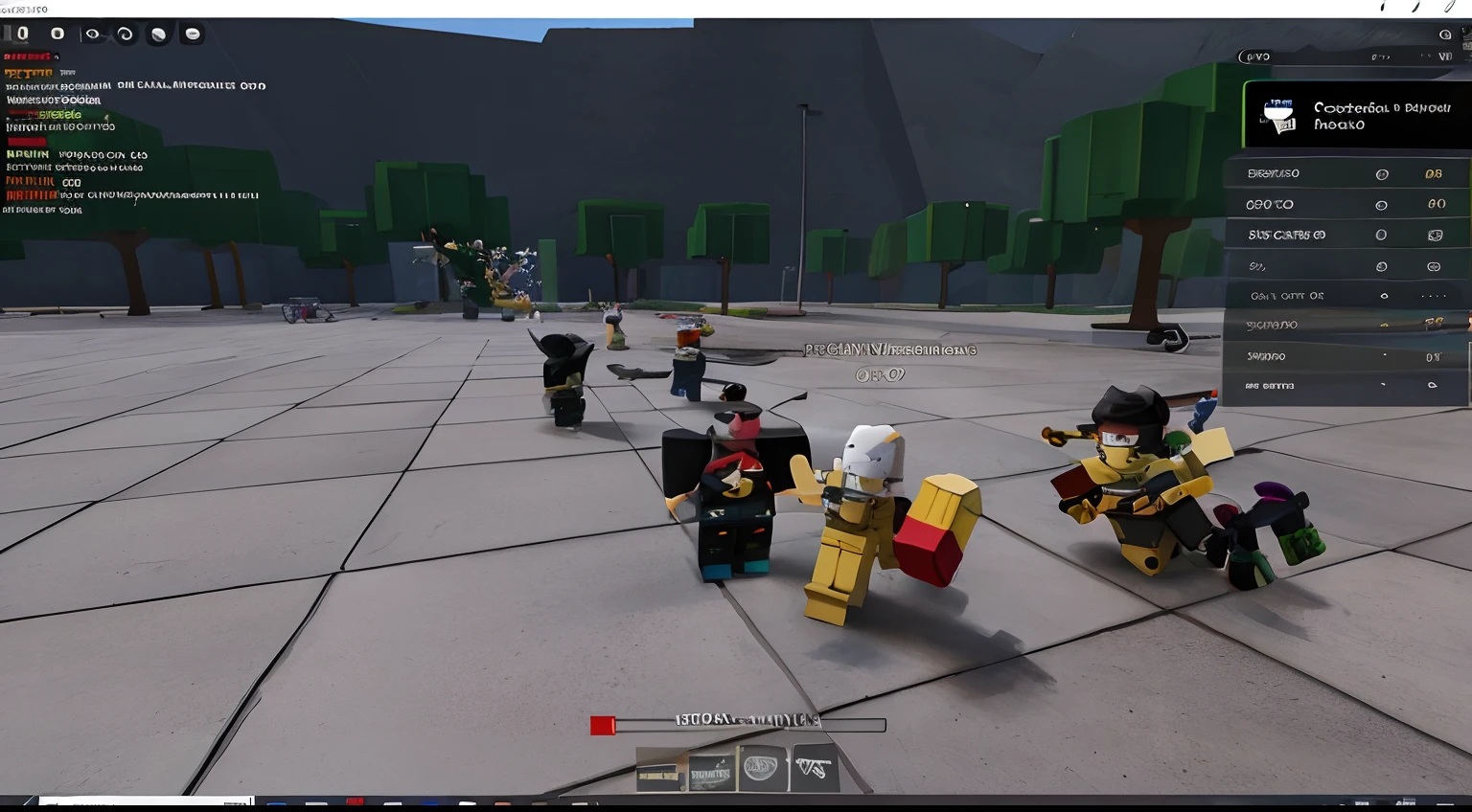 There are many legos that are standing in a square, Roblox Captura de tela, Roblox, membros da tribo atacando, avatar Roblox, Muitos NPCs nas ruas, <Cena MMORPGS, foto de perfil 1024px, dead bodies in the background, dancing in the background, no jogo, squad fighting the enemy, servidor no meio, muita gente, imagem de qualidade muito baixa