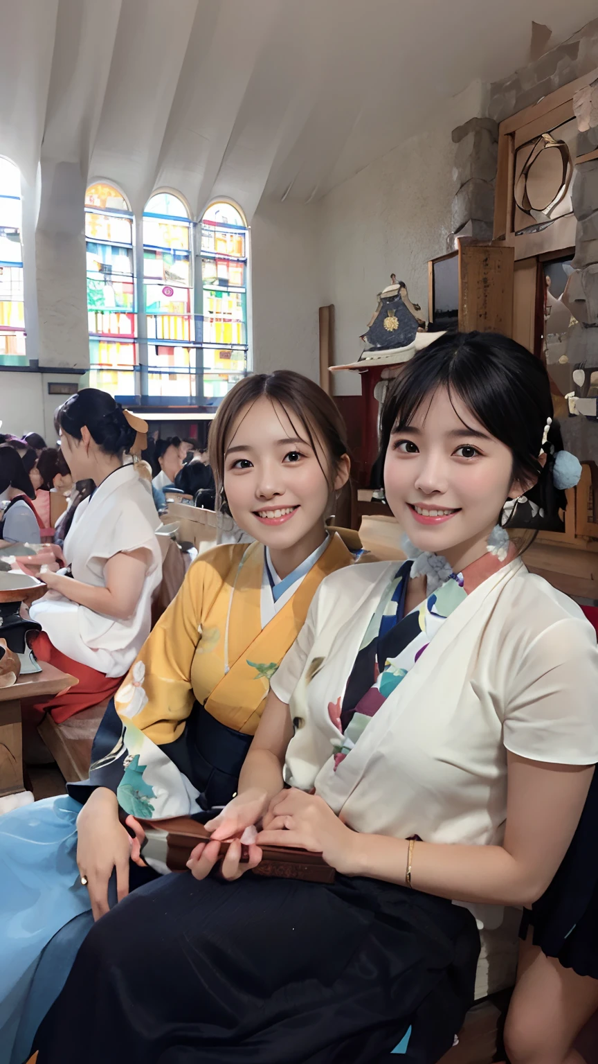 (Close up portrait of two girls with dull bangs dumpling hair in beautiful colorful kimono:1.5)、(Two girls enshrining a shrine in Japan with smiles:1.3)、(A shrine in Japan with a winter sky:1.5)、(Perfect Anatomy:1.3)、(No mask:1.3)、(complete fingers:1.3)、Photorealistic、Photography、masutepiece、top-quality、High resolution, delicate and pretty、face perfect、Beautiful detailed eyes、Fair skin、Real Human Skin、pores、((thin legs))、(Dark hair)