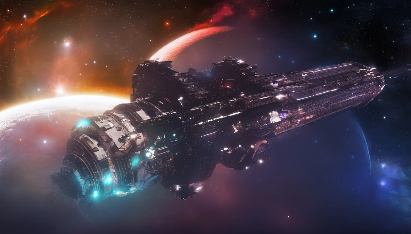 ((master part)),(best quality)),Magnificent spatial image scene,astro,Interestelar,Gates of huge stars,(((Enorme nave estelar))),spaceship,Bright starry sky,8k,super-fino,alta qulidade