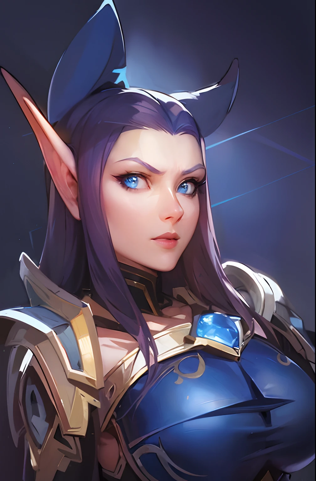 Close-up of a cartoon character with blue eyes and a cat's ear, portrait of female paladin, portrait of a female mage, Portrait of a female elf-sorcerer, character art closeup, astri lohne, Portrait of Tiefling, Gorgeous Female Paladin, character splash art, portrait knights of zodiac girl, Blue tiefling, The Art of the Hero Character