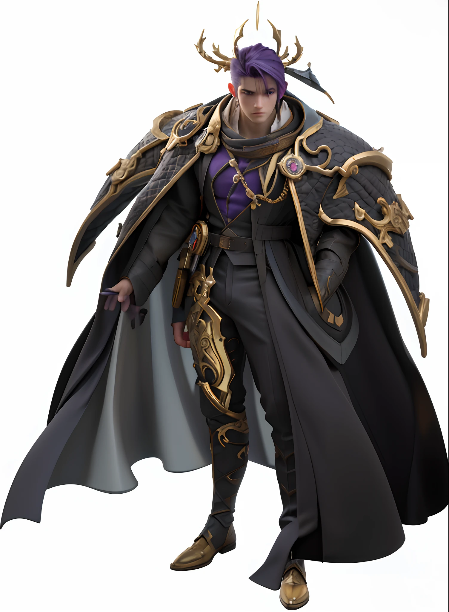 masterpiece,best quality,HDR,high-definition,Intricate Details,vray render,octane render,1boy, handsome, purple hair,