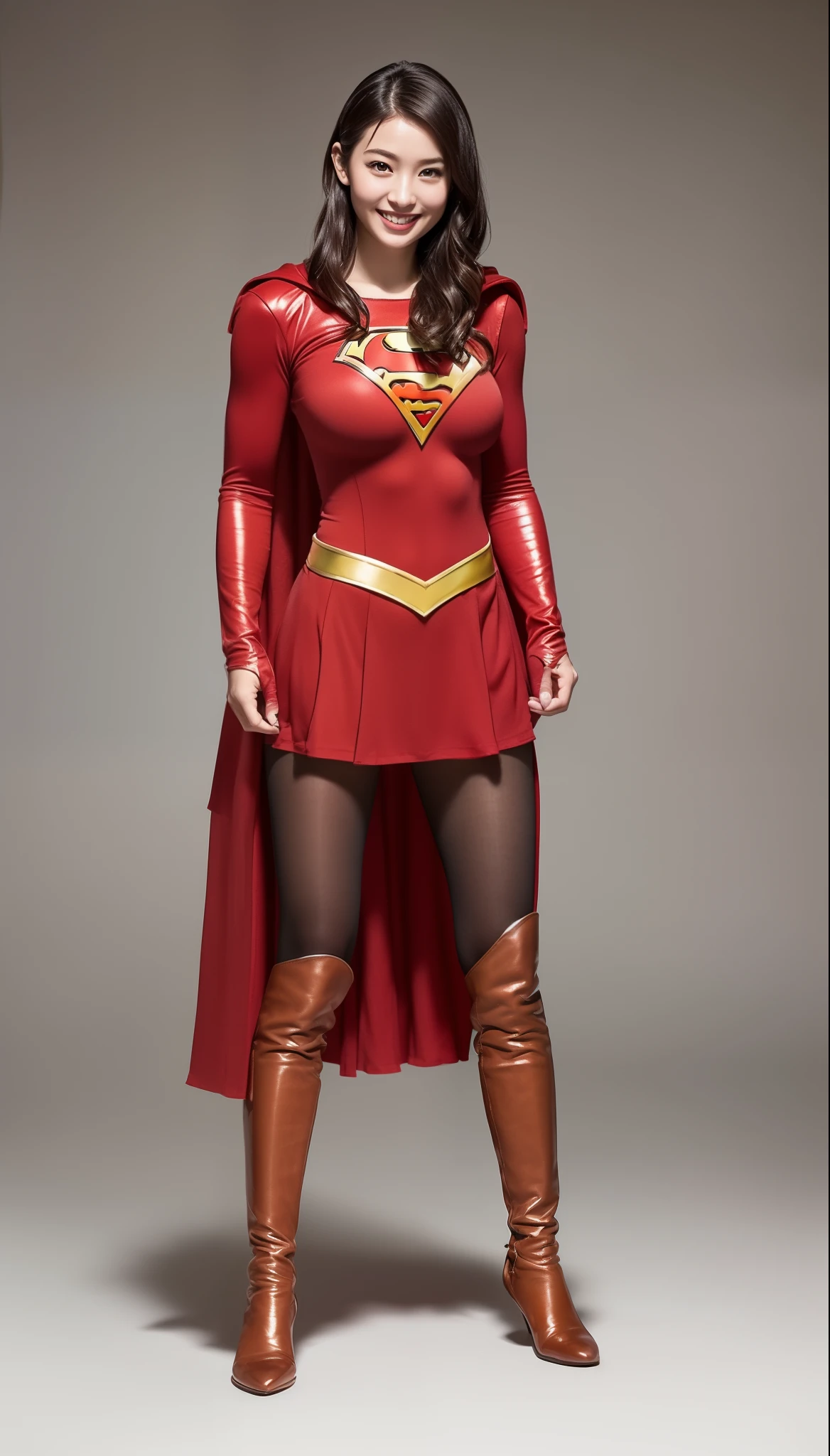 (((Make the most of the original image)))、(((Supergirl Costume)))、(((shiny short hair)))、(((Suffering)))、(((Feet must necessarily be worn with black tights)))、(((Smile)))、(((You need to wear red boots)))、((Top image quality、8K))、((top-quality、8K、masterpiece:1.3))、(((Keep your background simple)))、Crisp focus:1.2、Beautiful woman with perfect body shape:1.4、Slender Abs:1.2、((layers-Cut、large boob:1.2))、a wet body:1.5、Highly detailed facial and skin texture、