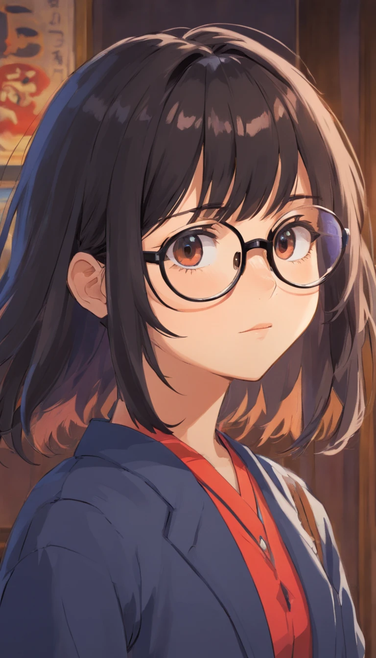 16 yaers old，Libido boy，Shota，Black color hair，wears glasses，Square frame glasses，gloomily，Contemplative，black black jacket，White color blouse，shoulder-lengthhair，with long bangs，messed up hair，Without background，sketching