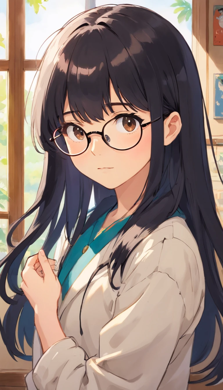  old，Libido boy，Shota，Black color hair，wears glasses，Square frame glasses，gloomily，Contemplative，black black jacket，White color blouse，shoulder-lengthhair，with long bangs，messed up hair，Without background，sketching