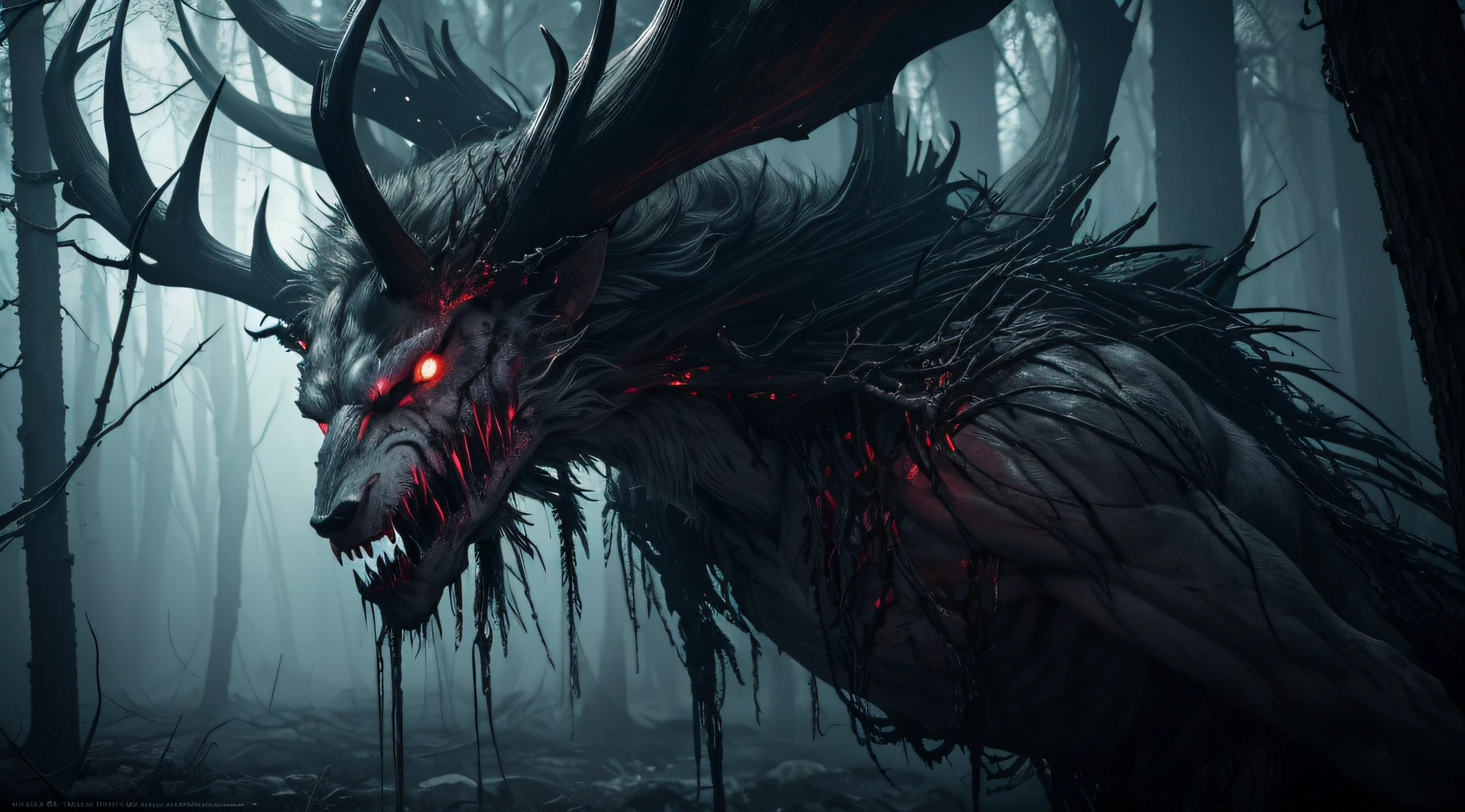 (best quality,highres:1.2),(ultra-detailed,photo-realistic:1.37),Wendigo-human hybrid breeding experiments,disturbing genetic mutations,terrifying creature transformations,dark laboratory setting,ominous atmosphere,detailed portrayal of Wendigo features,Gory scenes with blood and flesh,Experiment subjects' agony and despair,Half-human half-beast anatomy,grotesque bone and muscle structures,ethereal glowing eyes,dripping fangs and claws,thick matted fur,twisted antlers and horns,captured moments of terror and pain in frozen frames,haunting expressions of fear and desperation,majestic yet horrifying creature poses,the clash of human fragility and supernatural power,distorted forest backdrop,moonlit night sky illuminating the abomination,haunting rendition of the Wendigo mythological creature legend,artistically rendered nightmares,visceral fusion of horror and beauty,subtle traces of human emotions in the beastly faces,details of the experimental equipment,chemical formulas and lab apparatus,exquisite shading and texturing,artist's perspective capturing the eerie essence of the experiments.