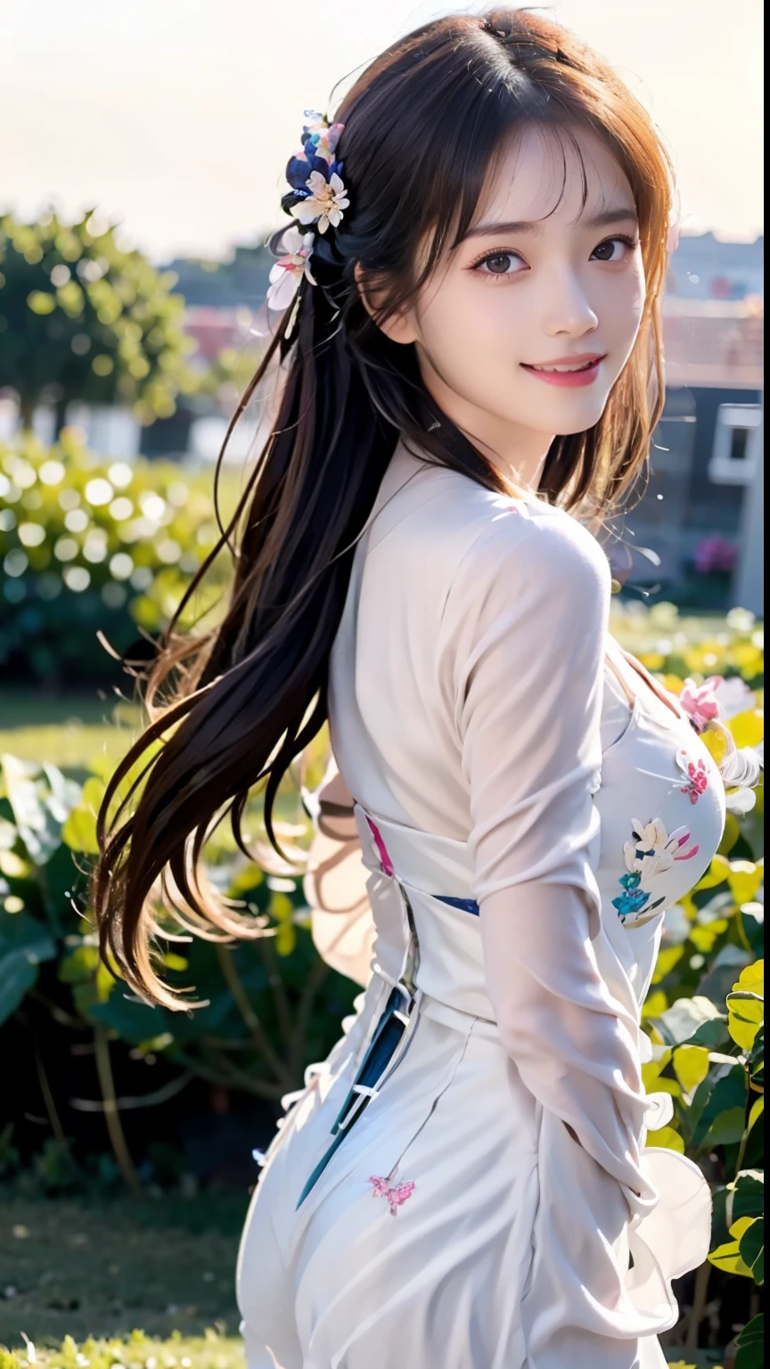 Model posing on golf course,Soft light,Ultra-realistic capture, Highly detailed, High resolution 16k close-up of human skin. Skin texture must be natural, Detailed enough to finely identify pores. Skin should look healthy, In a uniform tone. Use natural light and color,A Japanese Lady,Photograph the whole body,The background is a painting,wear bikini,wearing swimming wear,Water all over the body,Smile,zoomout,Show your butt,Shrink people