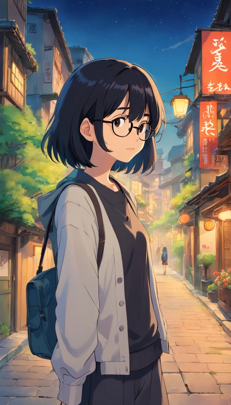 16 yaers old,Libido boy,Shota,Black color hair,Square glasses,gloomily,Contemplative,black black jacket,White color blouse,Short long hair,with long bangs,messed up hair,Without background,sketching,urban backdrop,modern day