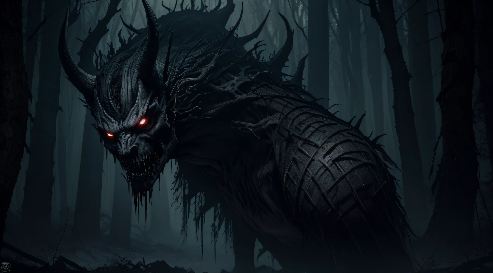 wendigo-human hybrid,illustration,dark,mysterious,creepy,horror,detailed,ominous,haunting,forest scene,misty atmosphere,best quality,ultra-detailed,realistic,shadowy figures,dark shadows,menacing,evil eyes,bloodthirsty,sharp teeth,sinister smile,goosebumps-inducing,claws,transformation,feral,unnatural,unnerving,spooky,dangerous meeting,masked,covert,secretive,cult,ritualistic,occult,half-human half-monster,mythical creature,terrifying presence,mountain cave,dark energy,ominous aura,menacing atmosphere,unnatural proportions,body contortions,possession,nightmarish,tormented soul,horrible transformation,heavily wooded forest,dim lighting,mystical symbols,bone-chilling,bestial,beastly howls,forbidden knowledge,otherworldly,pale skin,glowing eyes,ripped,shredded clothes