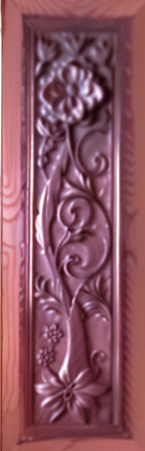 There is a plank,It has a pattern of flowers on it, etched relief, Center graph, very detailed intricate intaglio, rectangular piece of art, vhs screencap, highly detailed melted wax, Serious , VHS is of poor quality, vhs footage still, Wood relief in flat shape