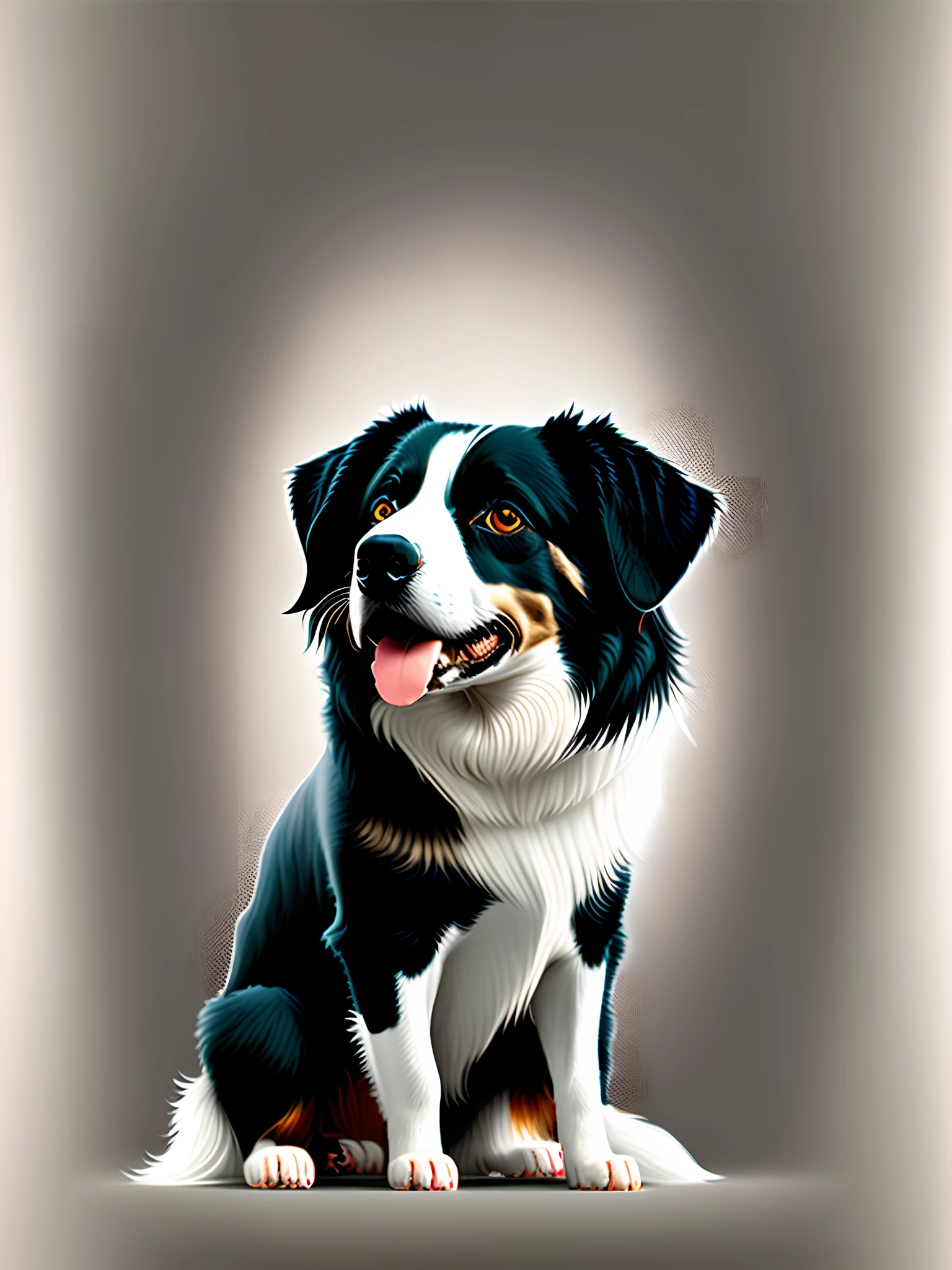 Estampa de camiseta Border collie, fundo preto, estilo de linhas minimalista, White Stroke.