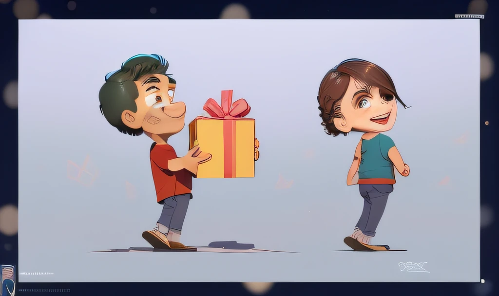 desenho animado de um homem dando uma mulher um presente, giving gifts to people, Apresenta, in cartoon style, segurando presente, Presentes, Fanart, Giro, desenho animado de arte digital, charicatura, Cartoon style illustration, Caricato e simplista, arte digital dos desenhos animados, desenho animado bonito, wikihow illustration, Vencedor do concurso deviantart, arte dos desenhos animados, pintura digital dos desenhos animados, Feliz!!!