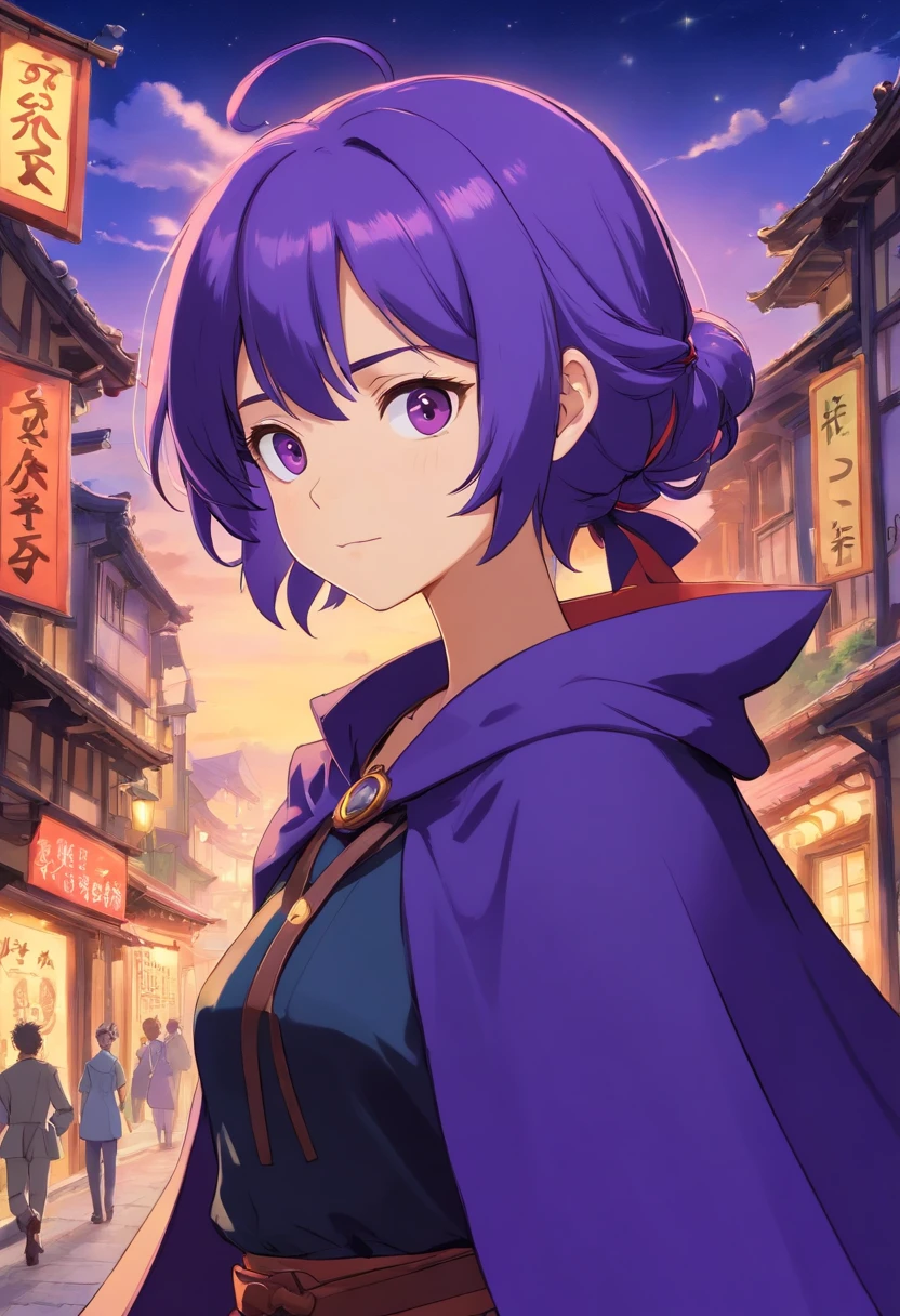 homem, penteado selvagem, dark, unkempt hair that falls down to her shoulders and subtle purple sheen, costume outfit that blends elements of hunting and shadow magic with dark gloves and leather boots and His attire includes a long black cape that flows behind it, sharp eyes and subtle glow of purple color, pose intensa, Dark marks that are all over the body