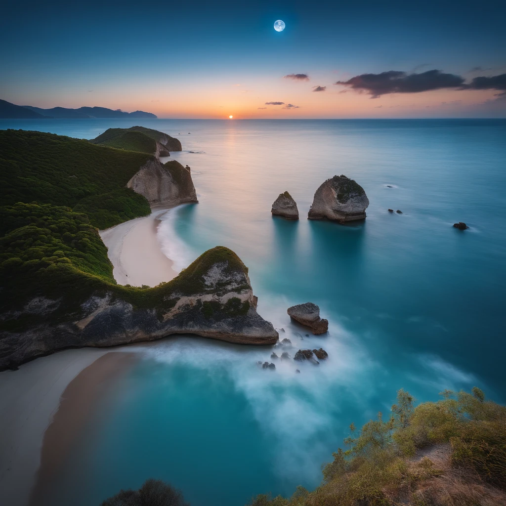 Master Parts、Superior Quality、superior image quality、The 8k quality、Beautiful pictures of the starry sky、magnifica、Arched Milky Way:1.9、Blue Sea:1.9, White sandy beach