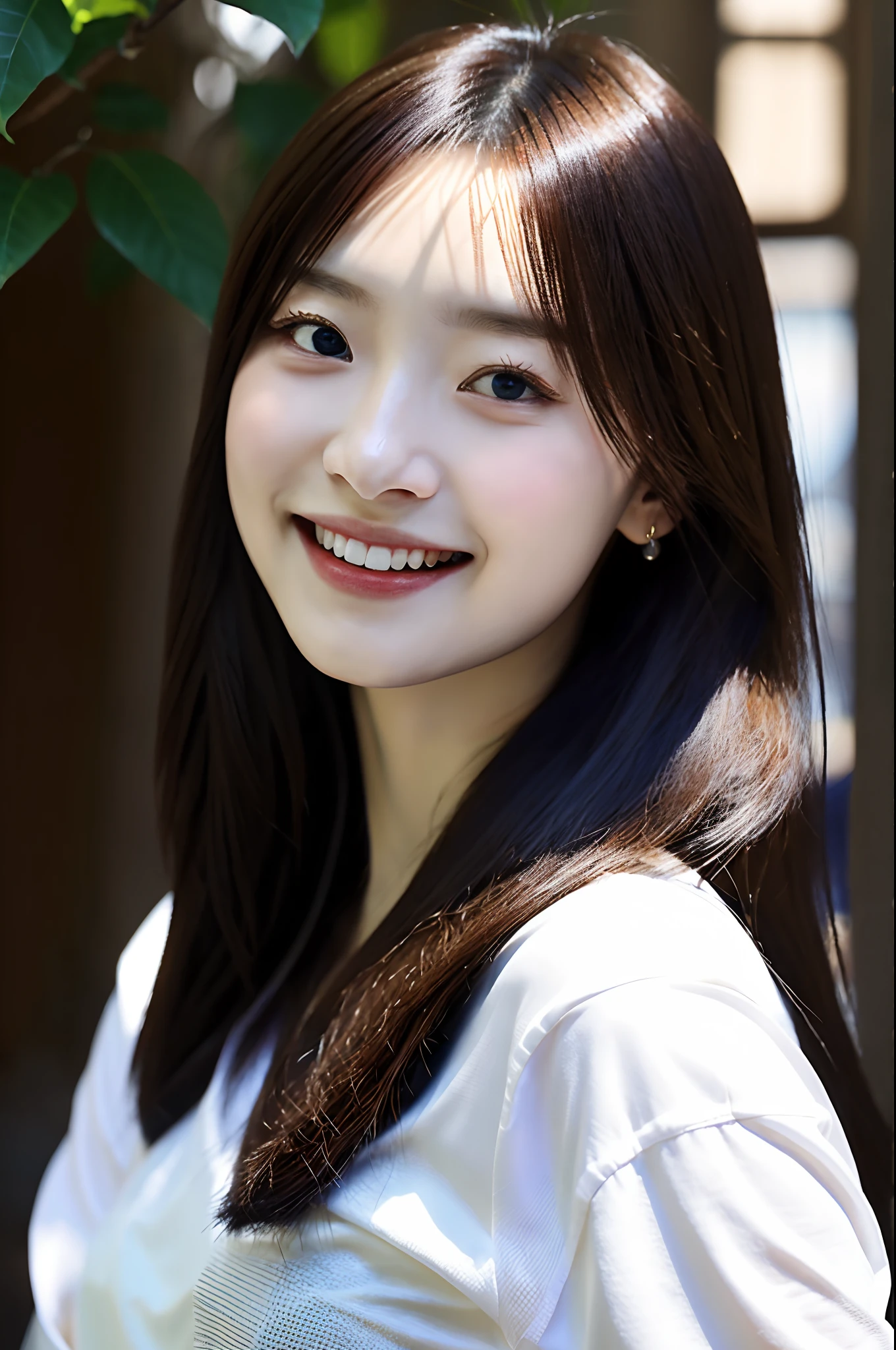 (top-quality、8K、32K、masuter piece、nffsw:1.2)、profile、(slim figure:1.2)、(s lips) 、17 age、white t-shirts、二重まぶた、shinny skin、Realistic rays、mare、beauitful face、(A smile:1.3)、crouching down、(From above:1.2)、(a closeup:1.4)、blurry backround、(Front Focus)、(Dark: 1.6)、Fantasy Art、photoRealstic、Professional Lighting、extra detailed face、Award-winning、deep-shadows、