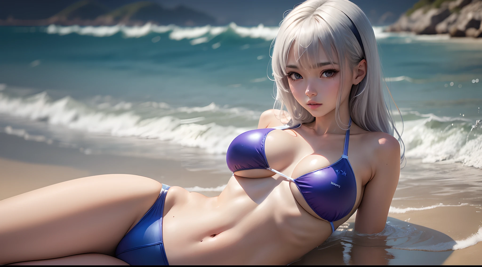 Silver hair ,violet eyes,swimsuit,4k wallpaper, bikini,big breast,anime girl,hd