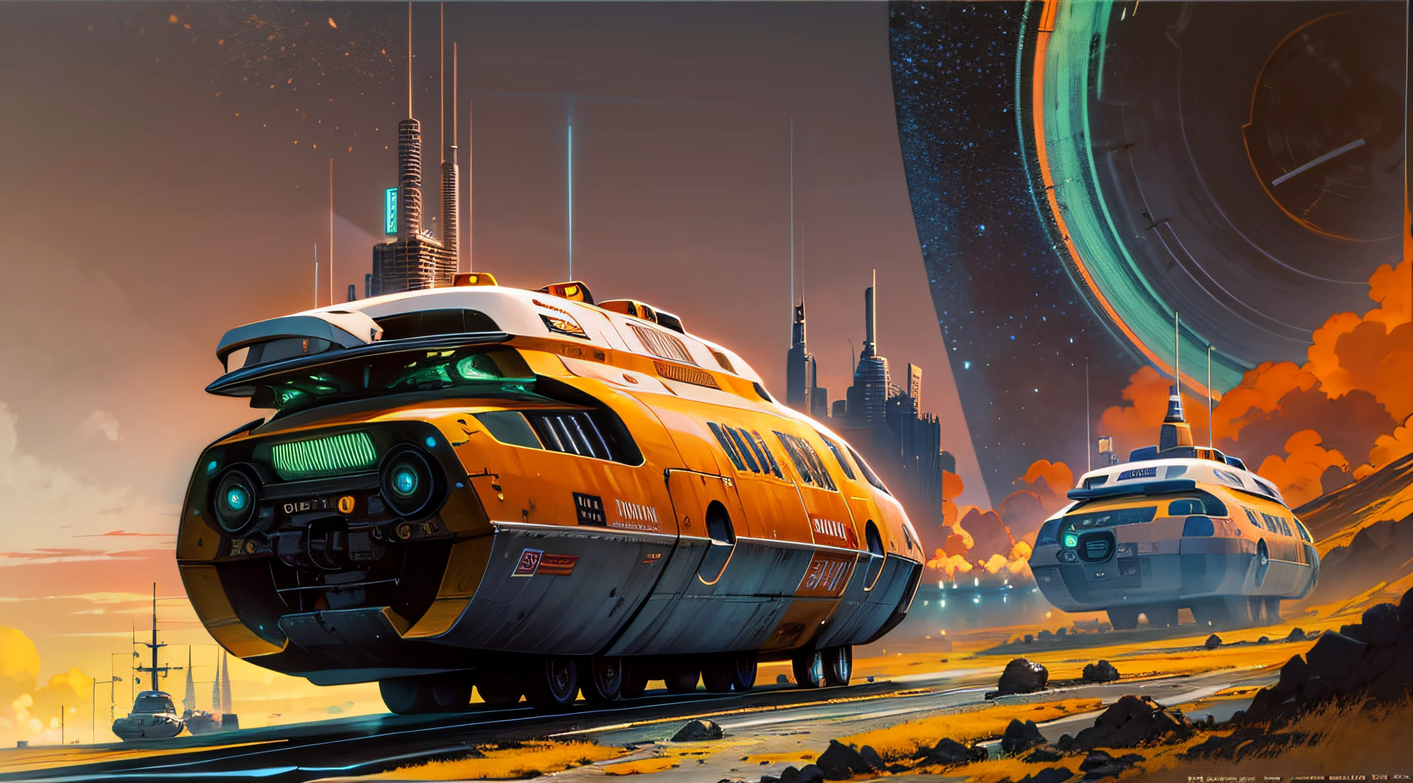 retro-future style art similar to artist chris foss