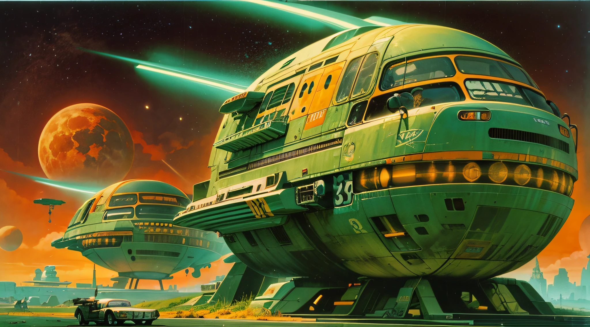 retro-future style art similar to artist chris foss