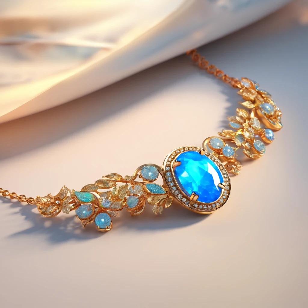 [Blue opal necklace],  Light luxury small necklace,Black gold vintage style
