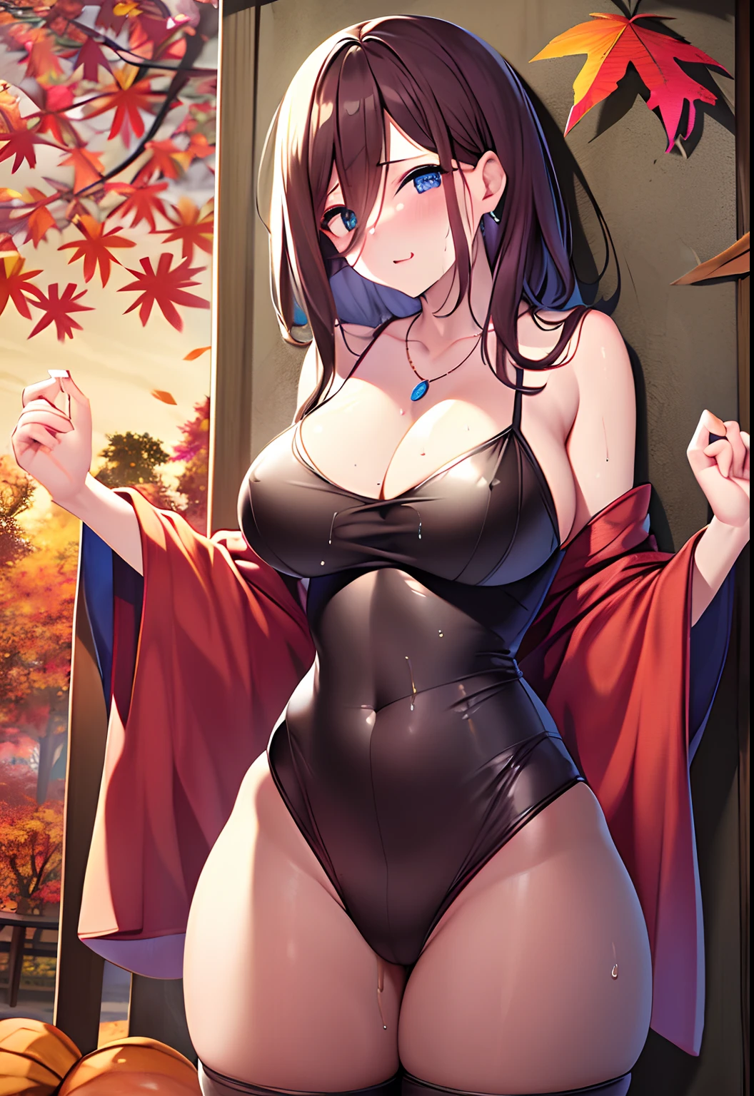 top-quality、Highly detailed anime super detail、masterpiece、tre anatomically correct、Detailed hand、(Mother 1.6)、8K、I love my tides、sexual excitement、Upper line、huge-breasted、thighs thighs thighs thighs、cold sweat、Sweat profusely、Friendly face、Stuffiness、Foreplay、(Autumn clothes:1.6)、Moisturizing skin、(Drenched body:1.3)、Detail Eye、NSFW、erotick、Glossy lotion on the head、oppressive、Best Necklaces、cum on、Stuffiness、Lustrous hair、Throwing kisses、Wink、hair on the crotch、Halloween Backgrounds、 Vibe insertion、Autumn sky、masturbation、Streaks in the crotch、Frontal view、full-body view
