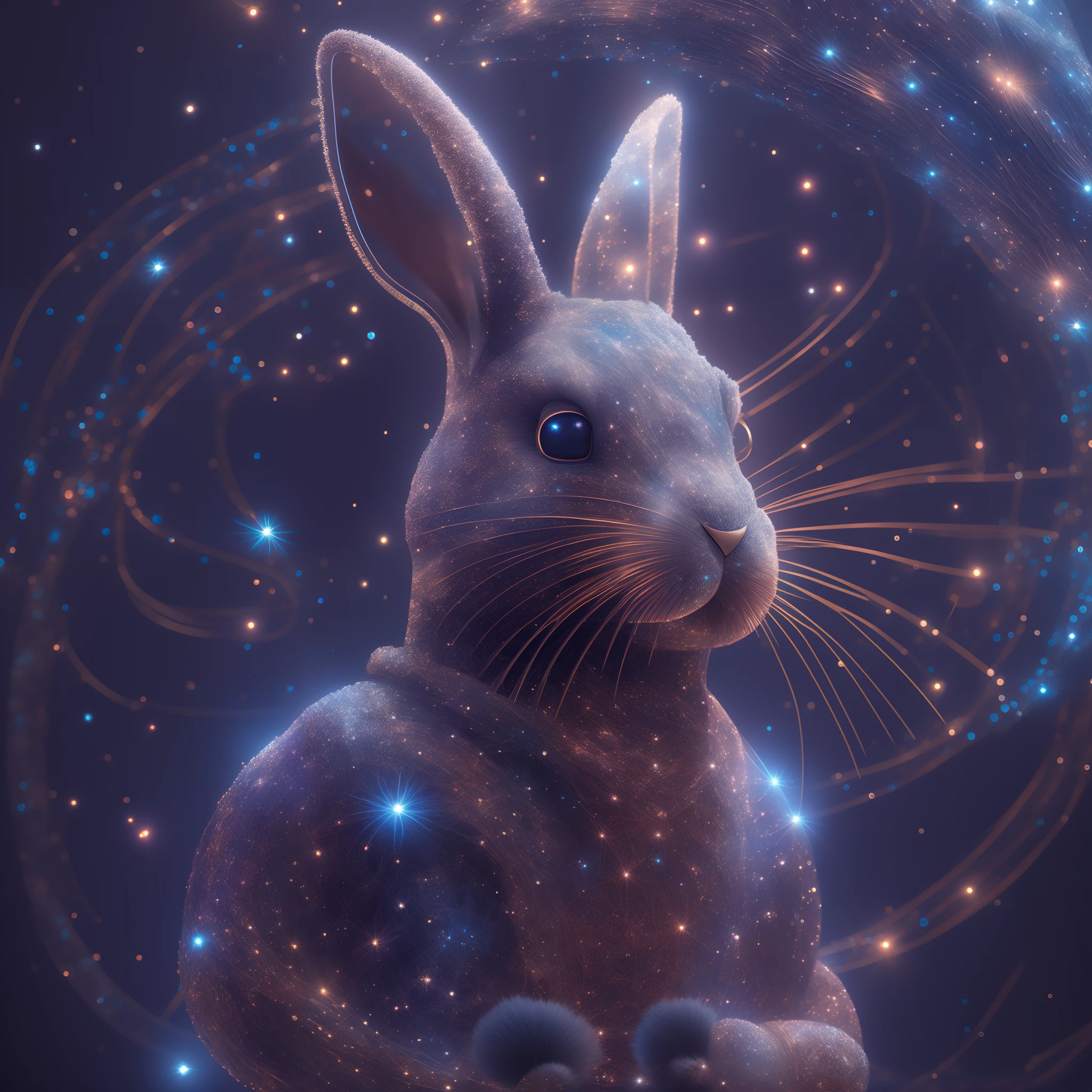 galaxias, spirals, space, Starcloud, stars, Smoke, glitters, intricately details, The shape of a punk rabbit, full bodyesbian ,rendering by octane, Ultra photo realsisim , rendering by octane, 8K, uplit ,DreamlikeArt