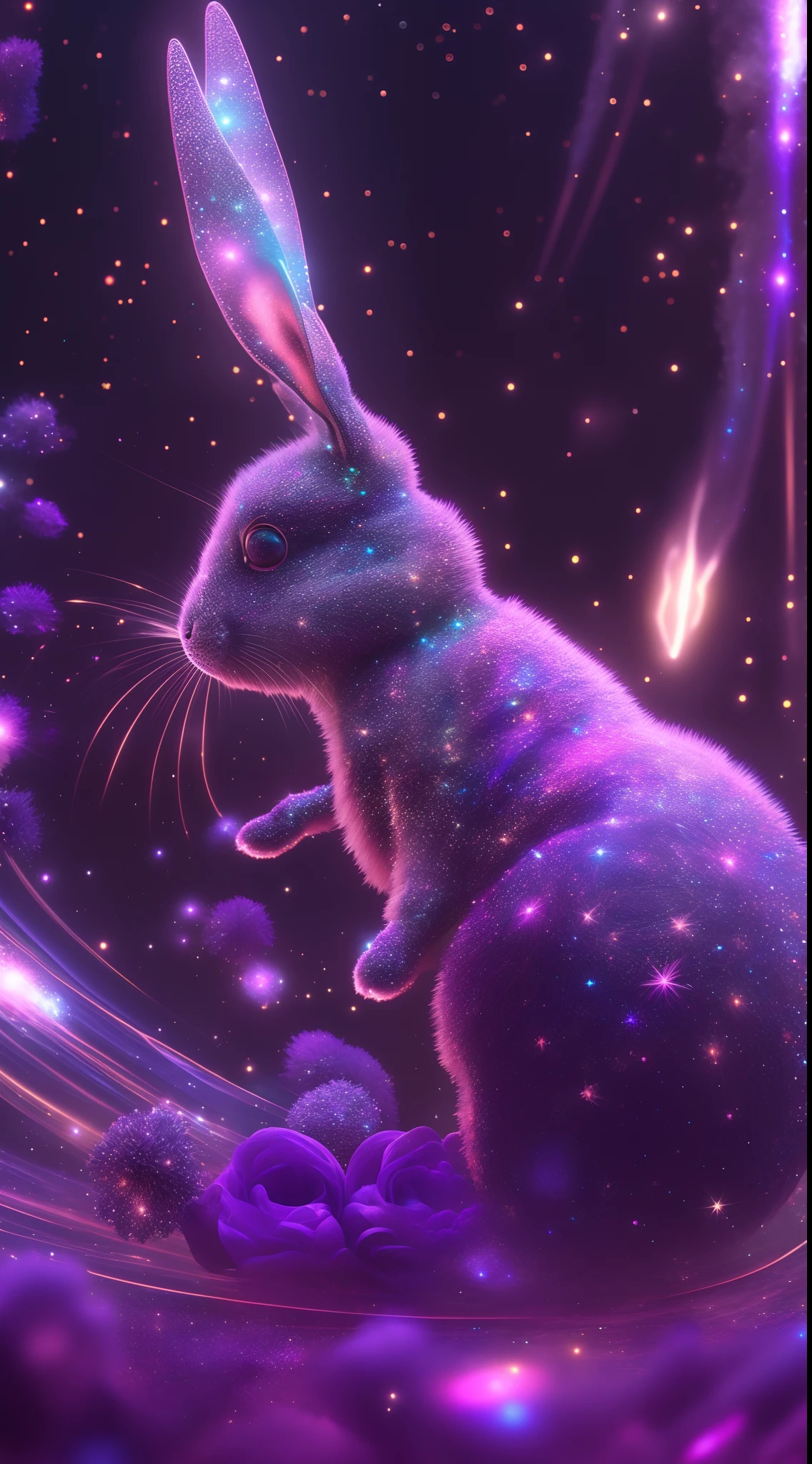 galaxias, spirals, space, Starcloud, stars, Smoke, glitters, intricately details, The shape of a punk rabbit, full bodyesbian ,rendering by octane, Ultra photo realsisim , rendering by octane, 8K, uplit ,DreamlikeArt