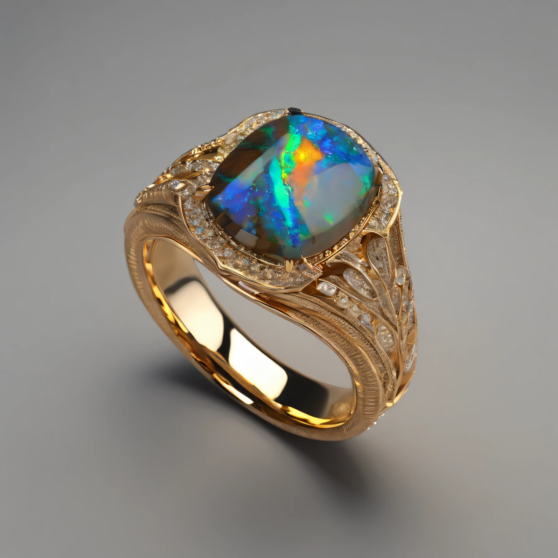 [Boulder opal ring],  
Light luxury, {Black gold vintage style}