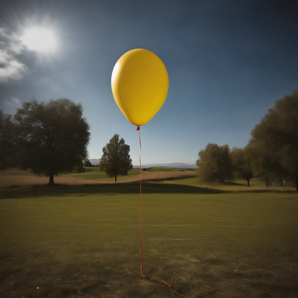 one yellow ballon flying with the number 51 stamped it and a string´s zipper