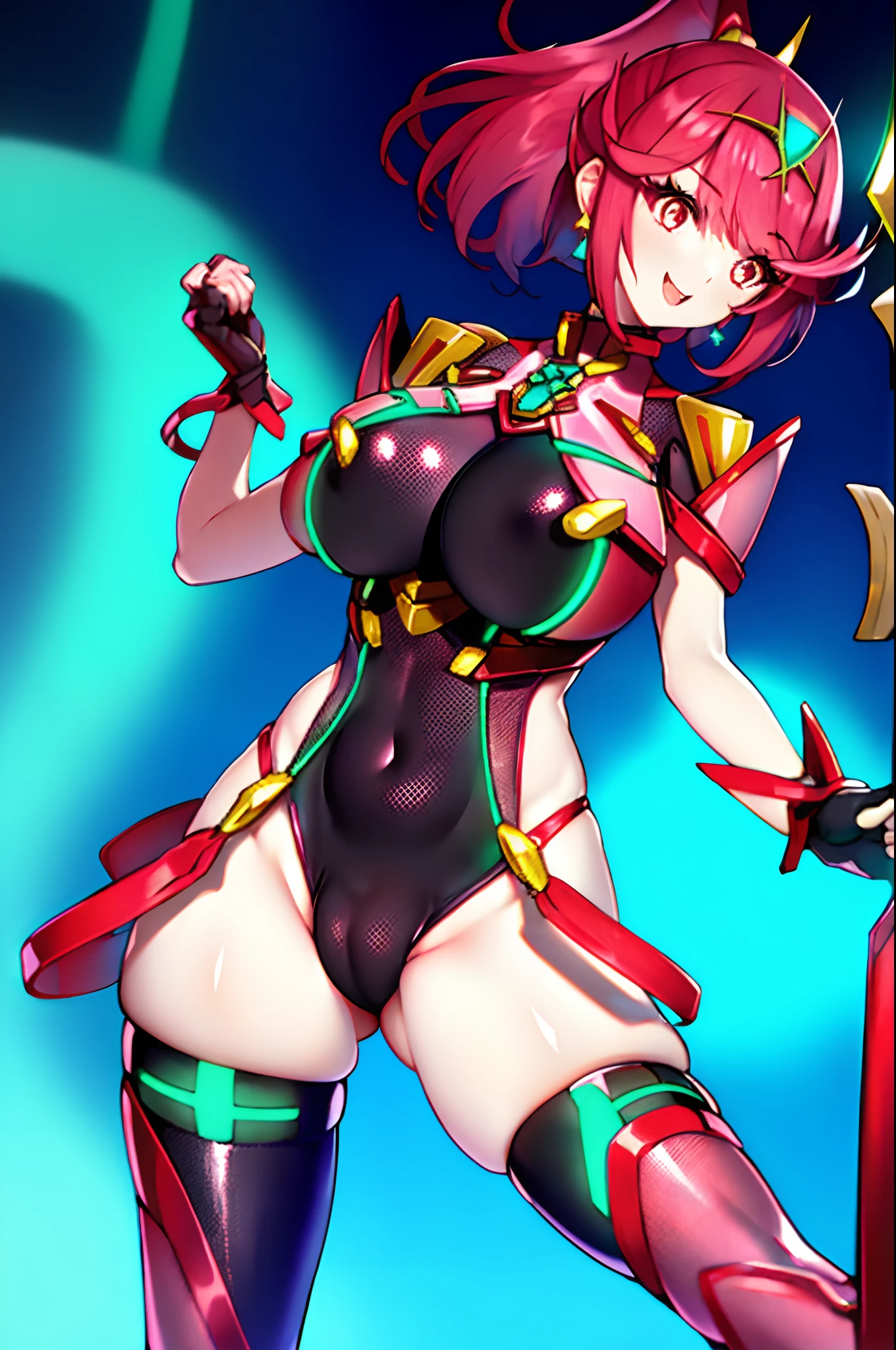 pyra \(xenoblade\), _1girl, lolings, black gloves, breasts,es, shout, earrings, eyelashes, fingerless gloves, floating hair, , gem, gloves, hair ornament, headpiece, jewelry, gigantic_breasts, leanin swimsuit, neon trim, official art, pose, red hair, saitou masatsugu, short hair, sidelocks, skin tight, solo, swept bangs, thighhighs, tiara, fantasy_town_background, underbust, xenoblade chronicles \(series\), (xenoblade chronicles 2), (spread_legs:1.1), fire_effect,dynamic_pose,fighting,light_smile, (plump:1.1), big_ass,huge_sword, hold_le_sword_hilt, covered_nipples, covered_pussy, fnytail,beautiful_rs,(solo:1.1), bare_shoulder,(shoulder_naked:1.2), nipple_jewel,back, back_vfocus_ass,as