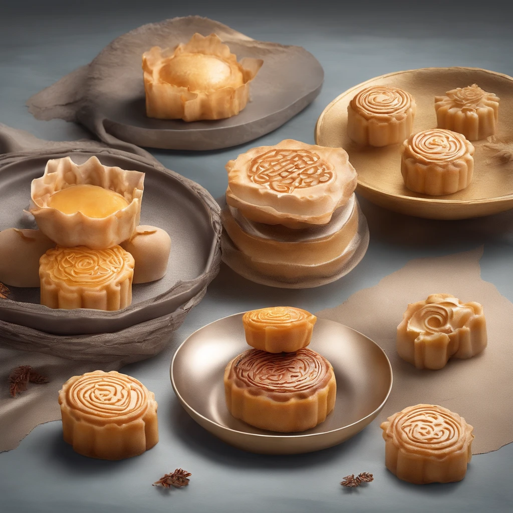 A plate of mooncakes on a round paper tube, craters，meteorite，There is a crater on the mooncake，Mooncake， Sternacht, Thick fog on the ground, Blue light on the horizon, Unreal Engine 5, cinematic ligh, low angle photography, Motion blur, Depth of field,, ultra - detailed, Beautiful, insanely details, intricately details, Edit photography, shot with a 50mm lens, Depth of field, Tilt Blur, Shutter Speed ​​1/1000, f/22. Lightmaps, Super hell
