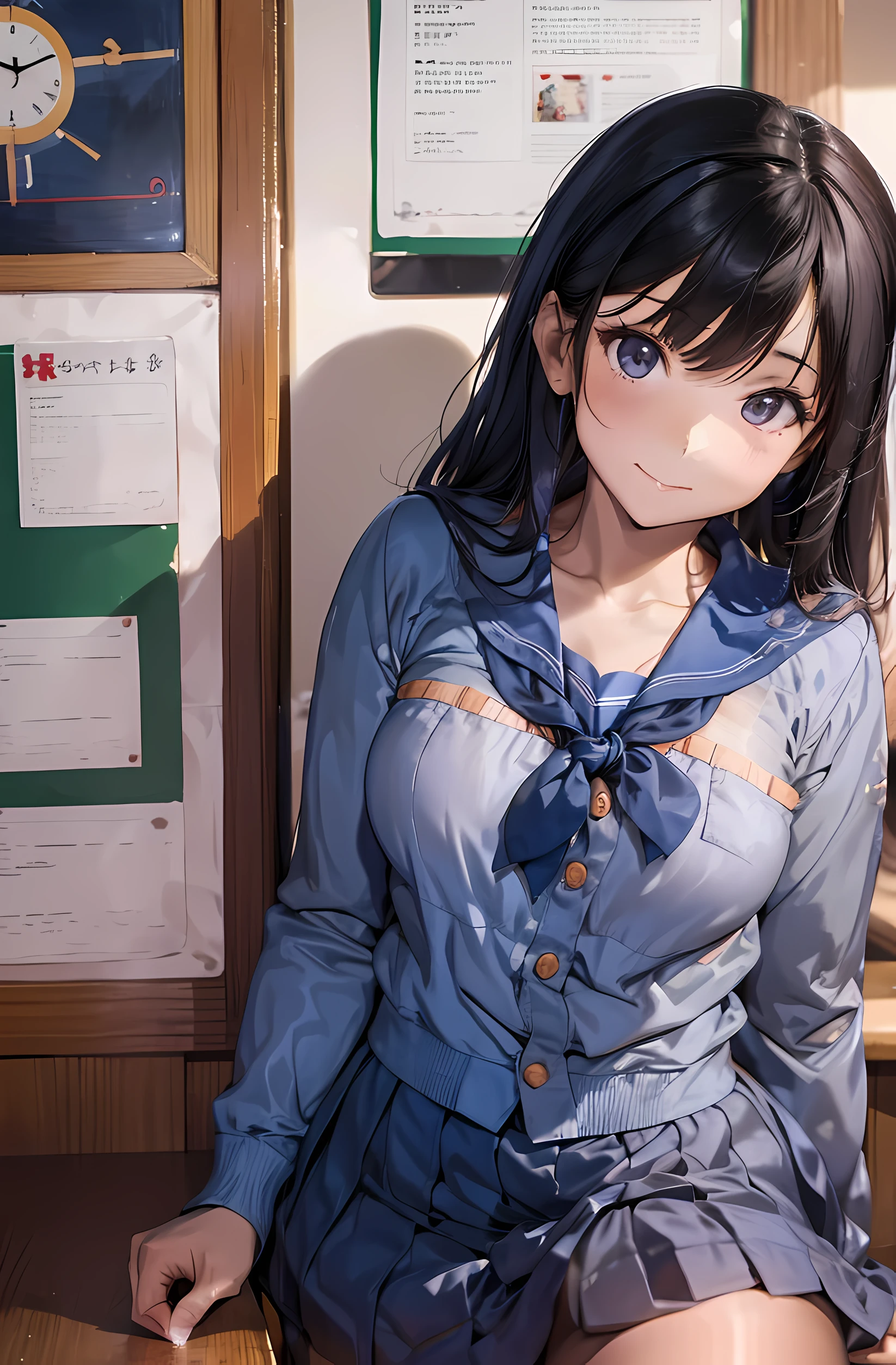 Arab-asian woman in sailor's uniform sitting at table, wearing japanese school uniform, Cute Schoolgirl, Young Pretty Gravure Idol, Young Gravure Idol, Young skinny gravure idol, a hyperrealistic schoolgirl, Sailor Uniform, Delicate collar