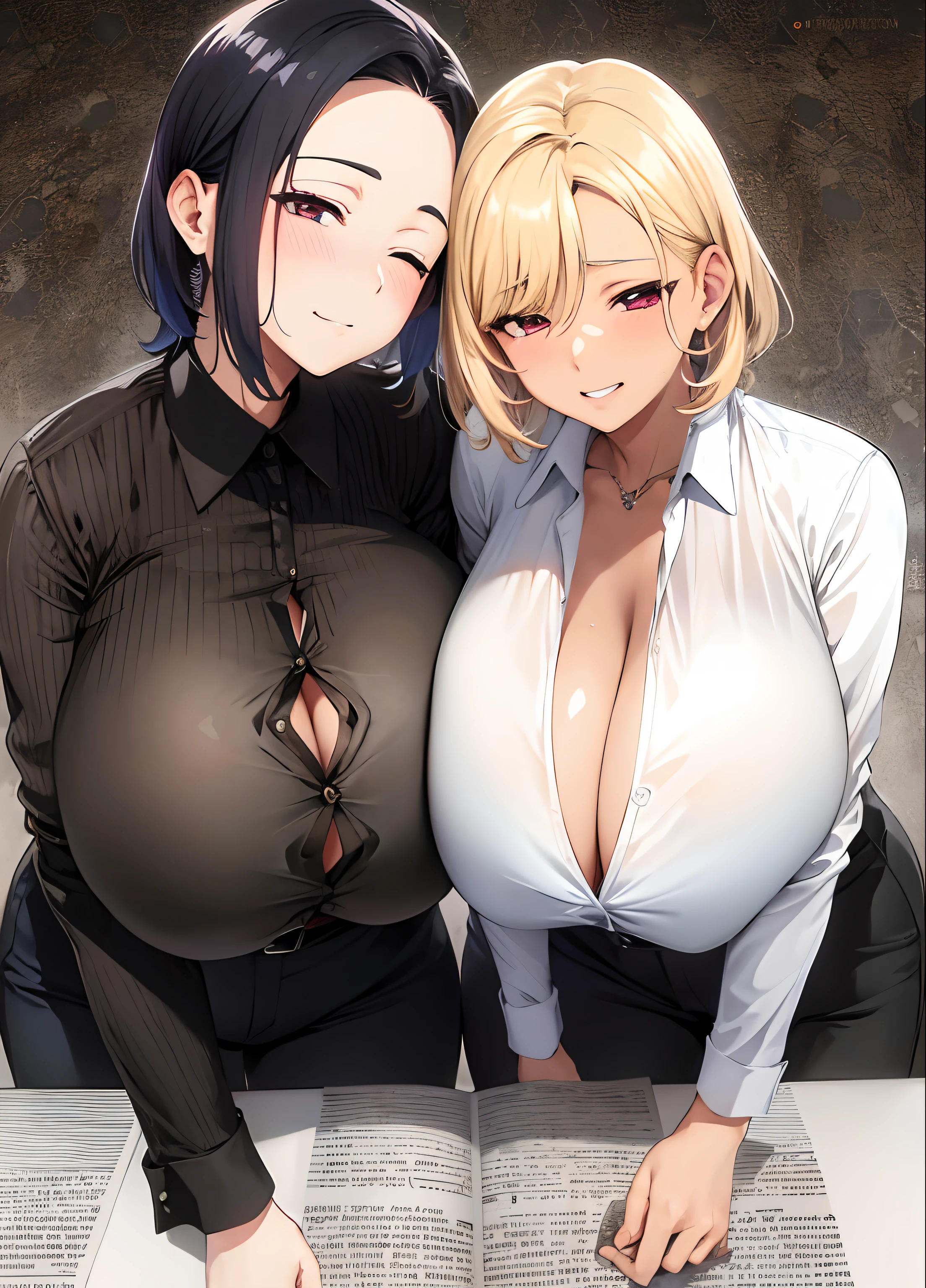 Imagen de anime de dos mujeres con gafas y un libro, (SFW) Seguro para el trabajo, pechos grandes!, Pechos cubiertos y SFW, pechos grandes!!, OPPAI, con unos pechos grandes, Estilo anime Ecchi, Ecchi, con senos grandes, Shirobako, SFW pechos enormes, Estilo Ecchi, Sakimichan y Frank Franzzeta, Chicas de anime