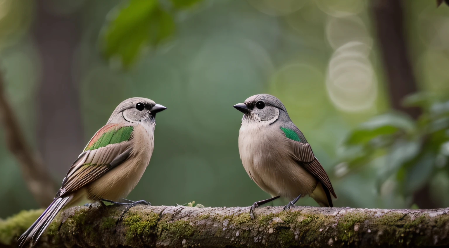Pajaros en primer plano con bosque en bokeh