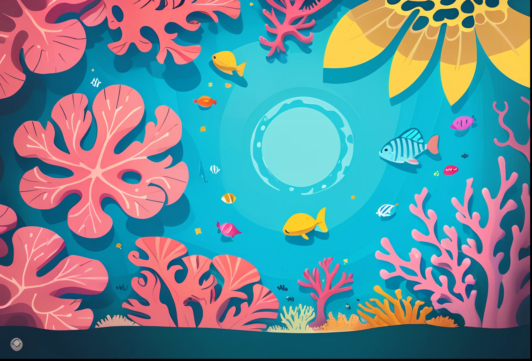 simple, vector, 4k, cheerful, flat background, illustration, under water, sea, kids background, colorful, reef, flat color