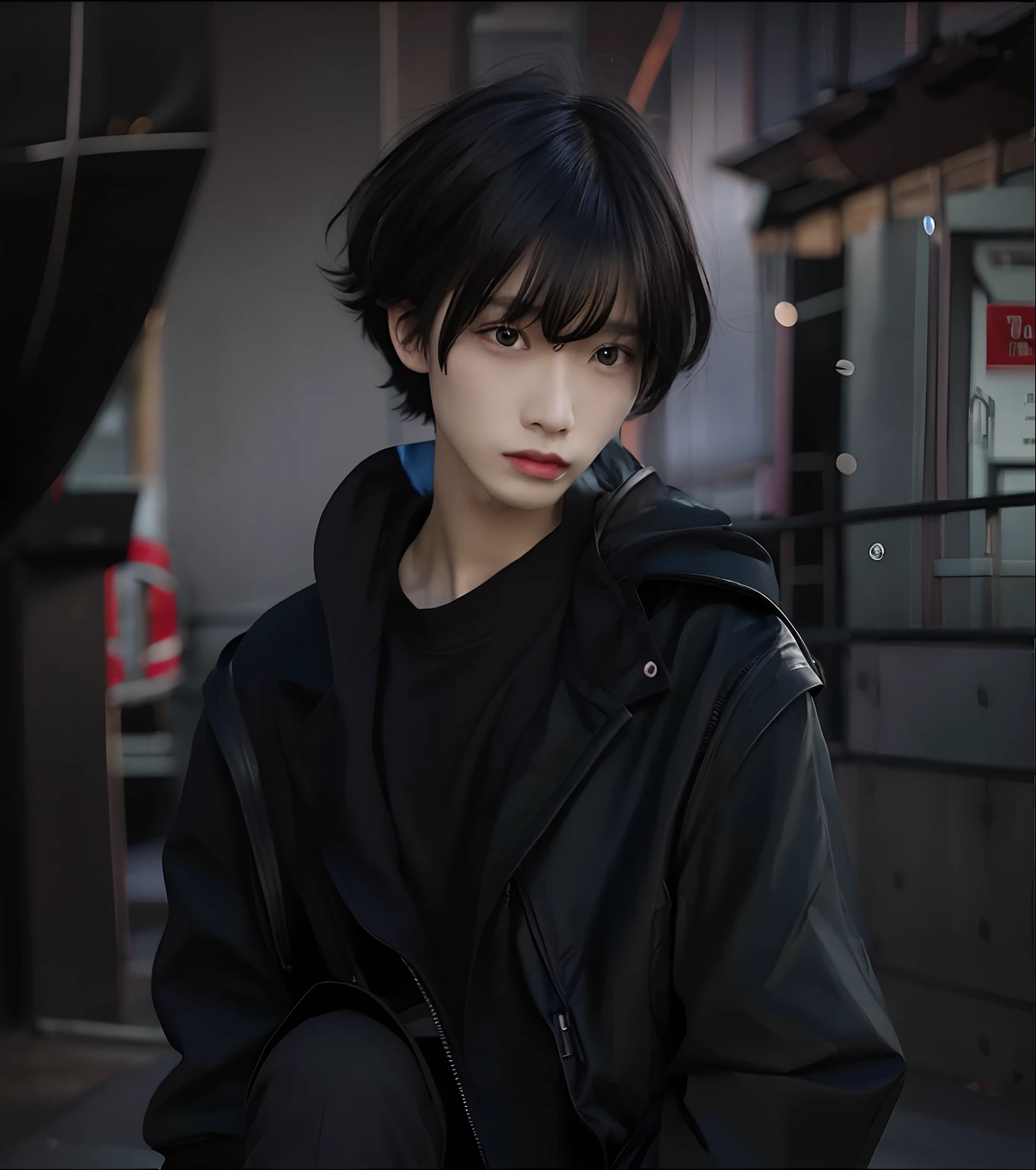 1,boy,black hair,black Jacket,realistic,ultra detail