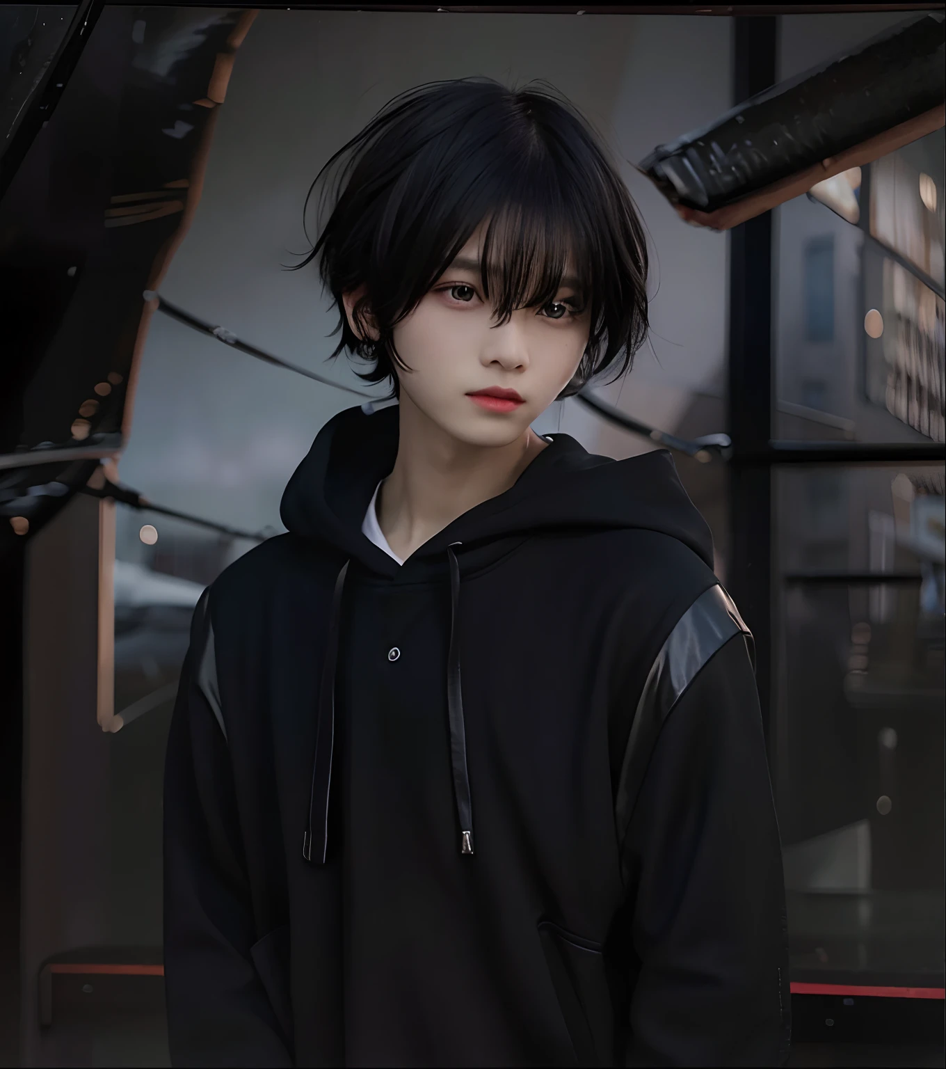 1,boy,black hair,black Jacket,realistic,ultra detail